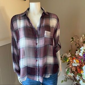 SOLD!! Band of Gypsies Med Burgundy Plaid Button